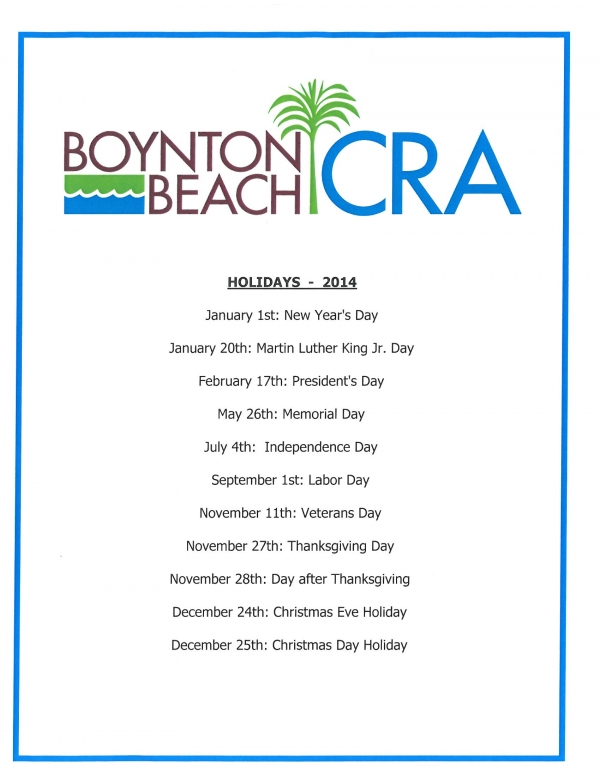2014 Holiday Closures Announced
